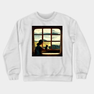 All you need is a cat as you stare out the window Crewneck Sweatshirt